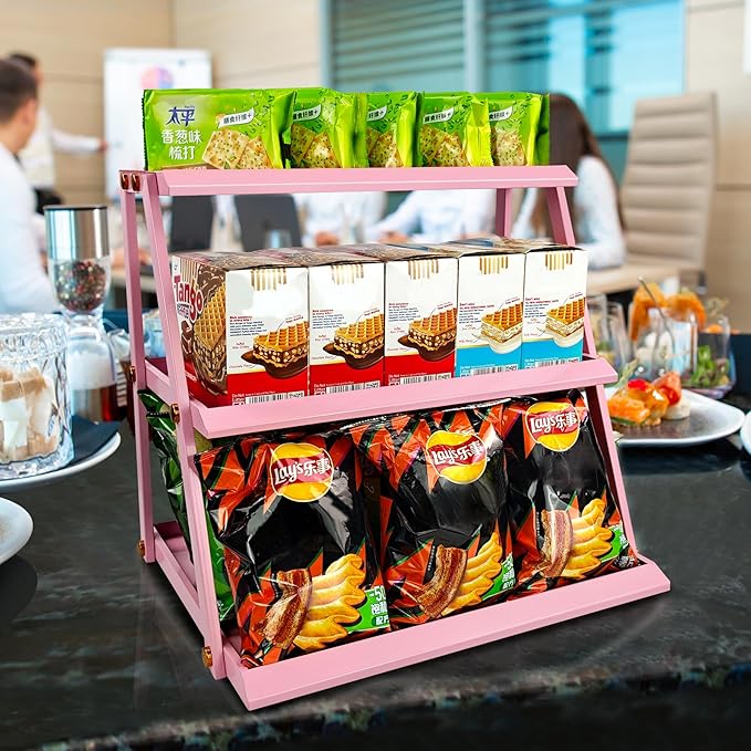 CozyNova 3 tier candy display - Snack holder with snack holder - Multi-functional counter snack and chip holder for stores - Cupcake display stand (Pink)