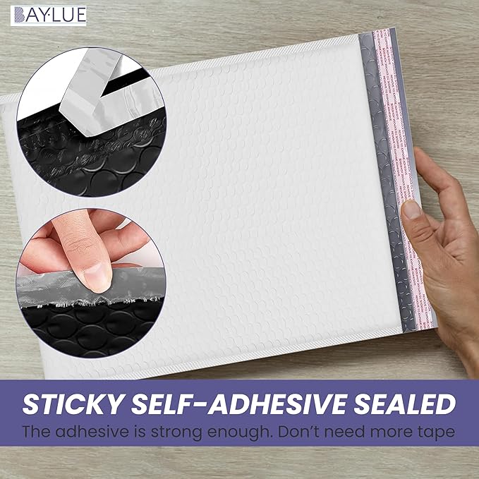 White 10x13 Inch Poly Bubble Mailers |Self Seal Padded Envelopes for Thick books | Air Cushioned Bubble Mailer | Usable Size 9.5x13 Inch | Waterproof Lightweight Mailing Shipping Bags | 100 Pack Bulk