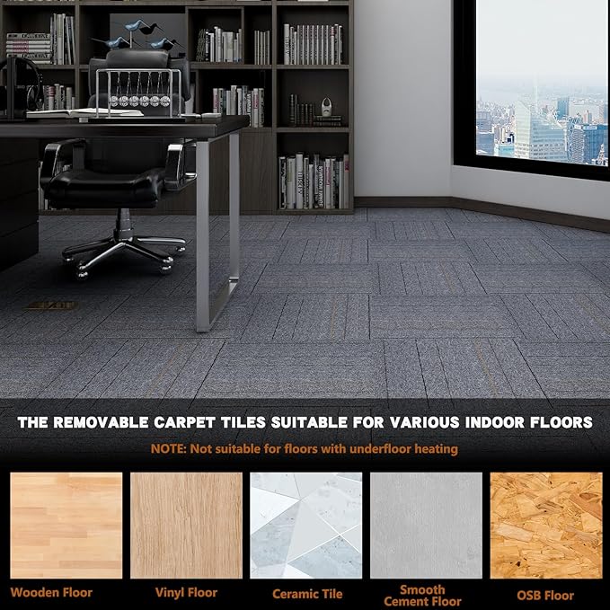 16-Pack 20"x20" Carpet Tiles, Non-Adhesive Soft Padded Floor Squares with Seamless Look for Home, Office, Indoor & Outdoor Use (43 Sq Ft) (K2)