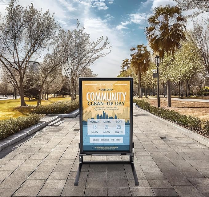 Displays2go 24 x 36 Inch Sidewalk Sign, Waterproof, Snap Frame, Spring Base, 2 Sided, Black (OWS2436B)