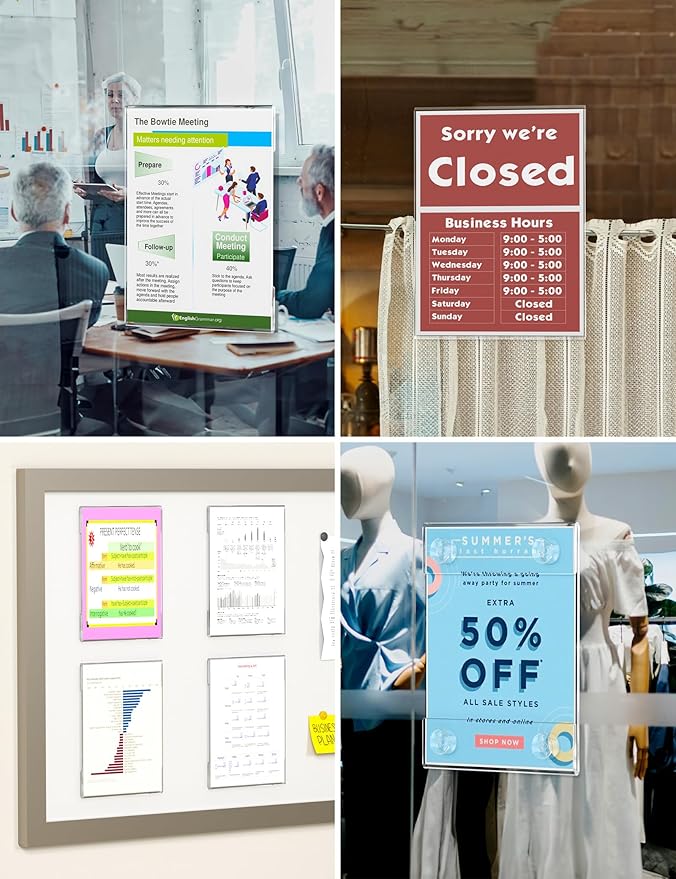 NIUBEE Acrylic Window Sign Holder:Glass Door Sign Holder with 4 Suction Cups 8.5x11 Inch--Window Mount for Displaying Flyers, Notices, Documents and Menus, for Office, Store, Home, Restaurant Use (2 Pack)