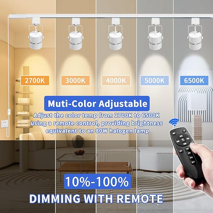 Plug in Track Lighting with Power Cord, 8-Light LED Track Lighting Kit with 6.6FT H Type Track Lighting Rails, Modern Kitchen LED Track Lighting Fixtures Ceiling Spot Light, White
