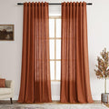 Terracotta Linen Curtains 102 inches Long 2 Panels for Living Room Extra Long Back Tab Semi Sheer Rustic Farmhouse Boho Curtains Ceiling to Floor Length 102 inch for Large Window Rust Colored