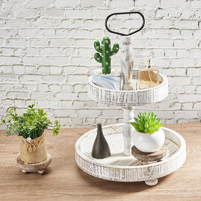 Set of 2 Mini Wood Risers for Decor Round Wooden Riser Small Wooden Stool Display Stand Farmhouse Rustic Wood Pedestal for Plant Pot Tiered Tray Decor Cake Food Collection Display(Brown)