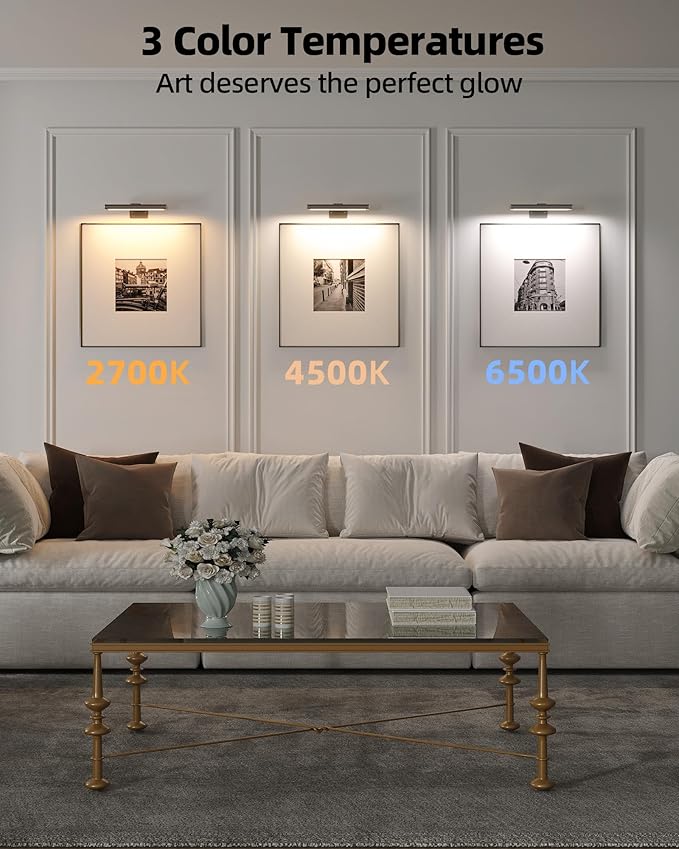 EZVALO Picture Light for Wall, Rechargeable 2400mAh Battery Lights Wireless Remote, 3 Color & Dimmable Magnetic 8'' LED Lights Display for Painting, Living Room, Gallery, Bedroom, Dashboard(Black-3P)