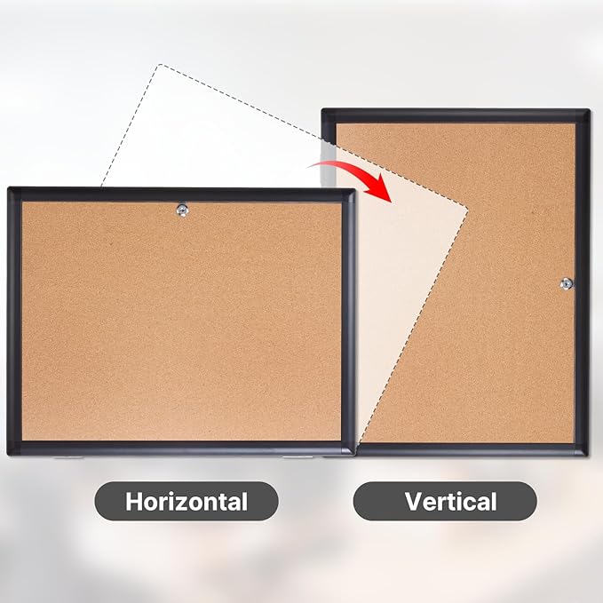 Enclosed Bulletin Board 28x26 Inch Indoor Outdoor Tamper-Proof Cork Wall-Mounted Notice Board with Rust-Resistant Aluminum Frame & Lock for Hospital, Restaurant Kitchen, Office (Black Frame)