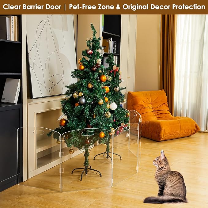 Modern Frame Clear Acrylic Freestanding Pet Gate - 24" High Extra-Wide Folding 6-Panel Dog Barrier for Doorways, Stairs & Large Openings, Indoor Fence for Dogs, Puppies & Cats