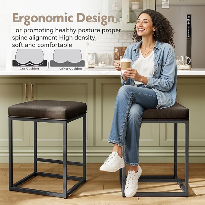 MAISON ARTS Counter Height 24" Bar Stools Set of 4 for Kitchen Counter Backless Modern Barstools Industrial Upholstered Faux Leather Stools Farmhouse Island Chairs, (24 Inch, Grey)