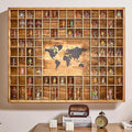 Large World Map Shot Glass Display Case 102 Slots 39.37 X 31.69''Rustic Brown Wood Holder for 2 Different Size Shot Glass in Living Rooms Bars Wine Cellars Used for Jewelry Stones & Shell