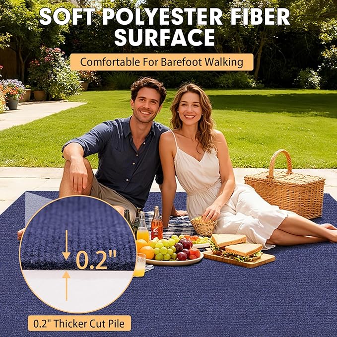 Marine Carpet,5 FT x 10 FT Deep Blue Indoor Outdoor Carpet 0.2" Thick Boat Carpet with Water-Proof TPE Backing, Non-Slide Outdoor Marine Carpet Roll for Home, Patio, Porch, Deck