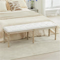 LOULENS 57.7" Linen Fabric End of Bed Bench King Size, French Upholstered Tufted Bench with Carved Wood Legs for Bedroom, Window Seat, Living Room, Entryway, White
