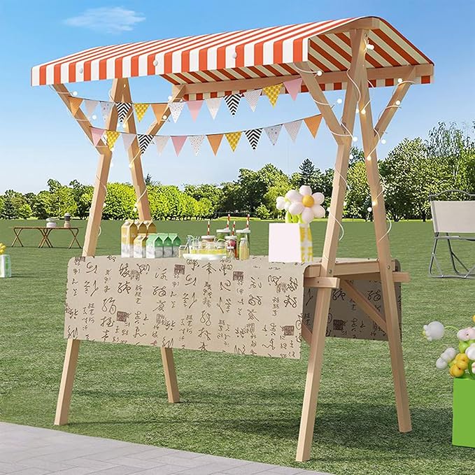 Outdoor Vendor Cart, Portable Cart with Canopy, Movable Stall Display Stand, Foldable Vending Stand Kiosk Display Trolley with Canopy, for Market, Street Food, Events(Red 4,120cm/47.2in)