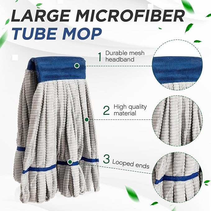 Hushee 12 Pack Large Microfiber Tube Mop Heads 18 oz Heavy Duty Commercial Industrial Wet Mop Head Refill Reusable Machine Washable Looped End Mopheads for Hardwood, Tile, Laminate Floors (Grey)