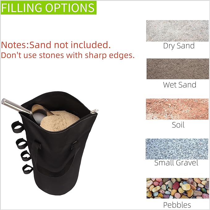 160 LBS Extra Large Sand Bags for Canopy Legs (Without Sand), Zipper Top Sandbags for Weight Set of 4 (Black)