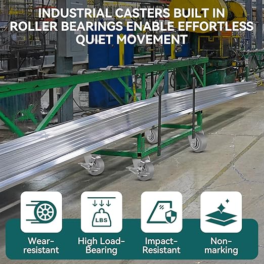 4'' × 2'' Caster Wheels, Heavy Duty Industrial Casters Set of 4 Rubber Wheels, Load 2400lbs Capacity, Swivel Caster for Cart Dolly Toolbox Trolley (4 Swivel)
