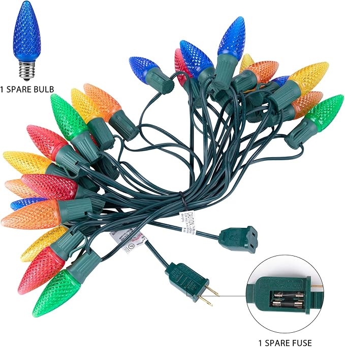 Brightown C9 Christmas String Lights Outdoor Led Fairy Lights Faceted Strawberry Lights Extendable UL Certified for Party Holiday Wedding Christmas Indoor Outdoor Decor