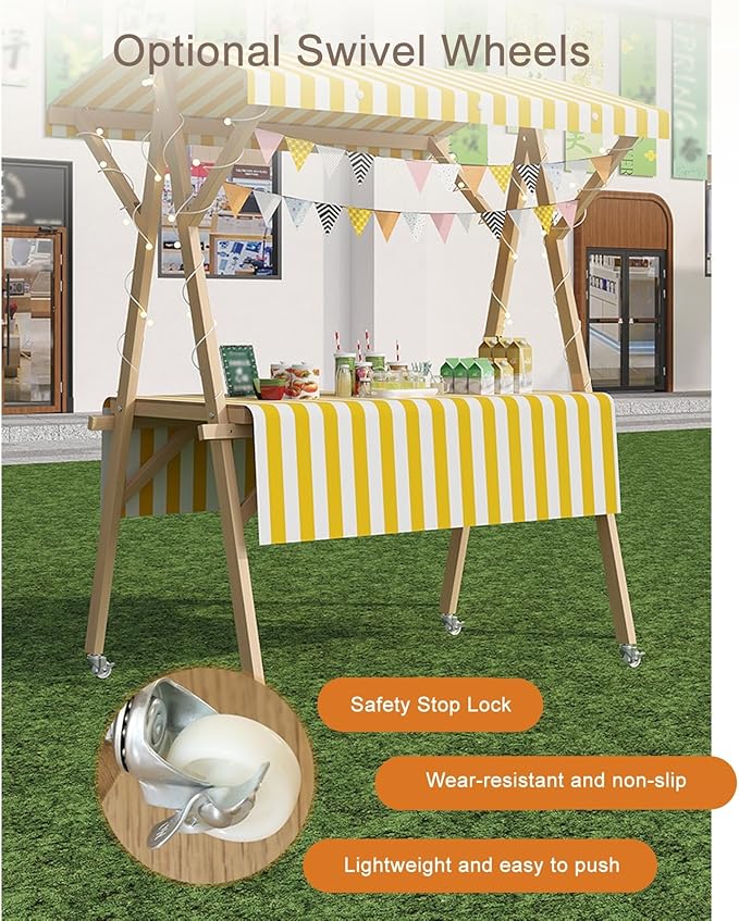 Collapsible Mobile Market Stall Carts Vendor on Wheels, Wood Outdoor Vendor Cart, Easy to Assemble for Parties, Birthdays, Weddings, Bar(Blue2,120cm/47.2in)