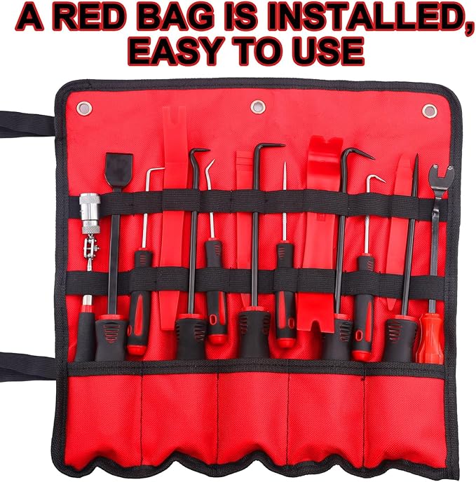 KEZE 15Pcs Carbon Steel Precision Pick & Hook and Trim Removal Tool Set with Scraper and Magnetic Telescoping Tool Kit for Remove Automotive Electronics Maintenance Hoses Gasket Hand Pick Up Tools