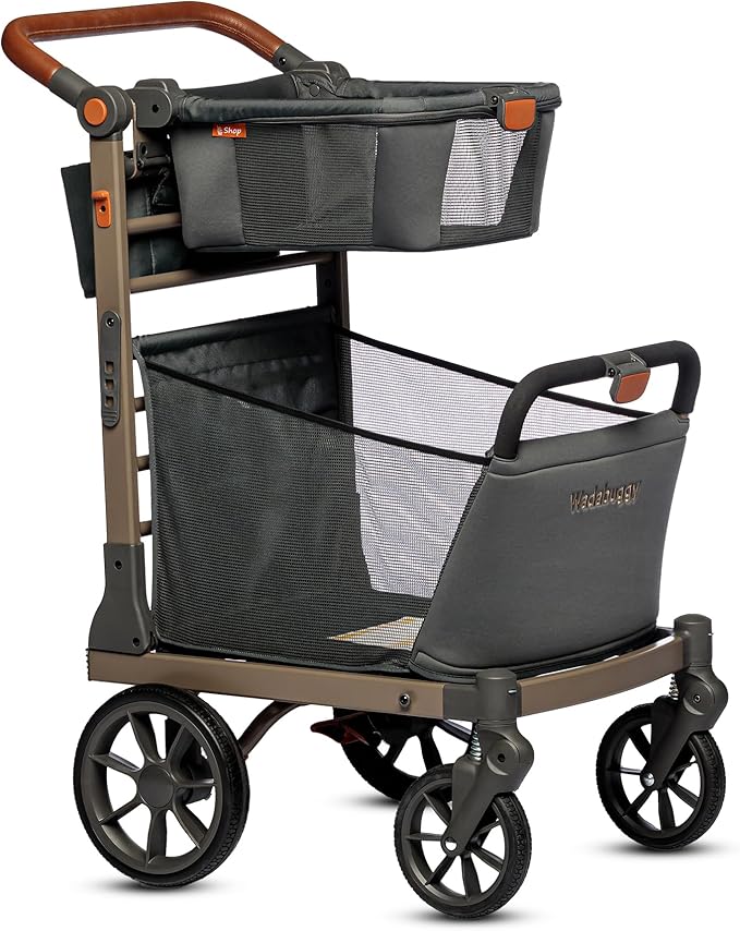 Wadabuggy Shop Foldable Shopping Cart - Portable & Lightweight Folding Utility Carts with Easy to Maneuver Wheels, Storage Baskets for Grocery and Heavy Duty, Cup Holders & Zippered Pouch