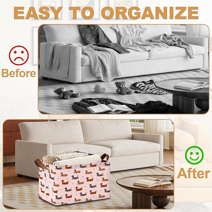 Storage Bin with Handles, Dachshund Collapsible Laundry Baskets for Books, Laundry - Use in Nursery, Closet Organizers and Storage, Blanket Basket