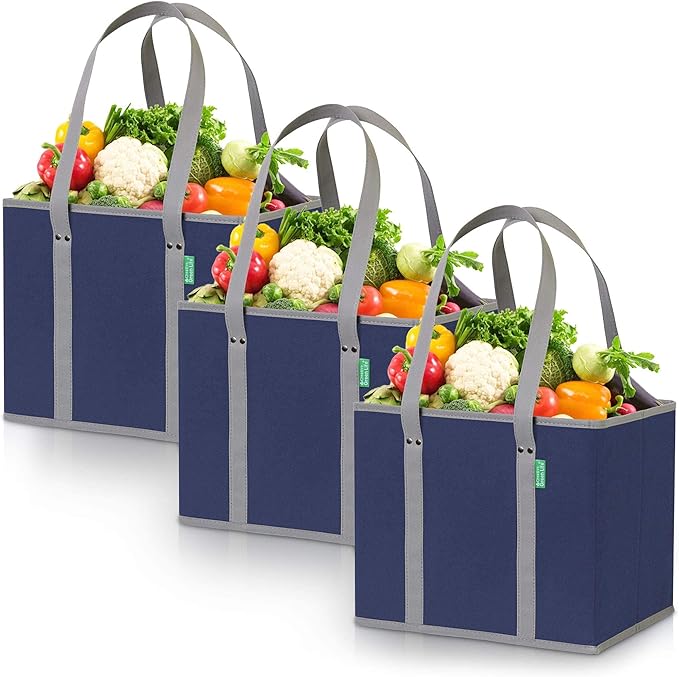 Creative Green Life Ultimate Shopping Bag 5-Pack – Reusable Grocery Box Bags (3) – Insulated Grocery Bags (2) – Premium Quality, Heavy Duty Tote Bag Set