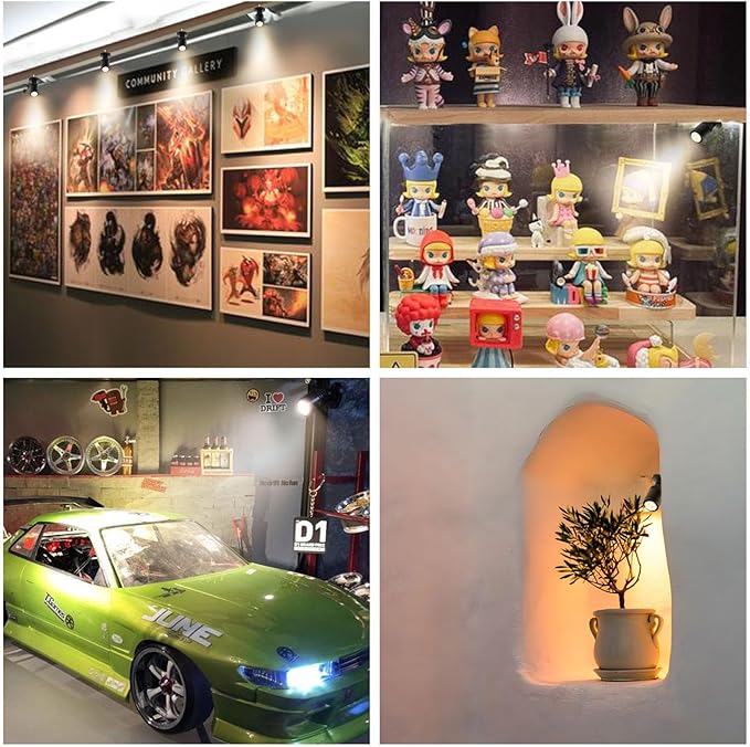 Taysing LED Spot Light Indoor Little Mini Spotlight Accent Lights for Display, Paintings, Pictures, Plants, Jewelry, Shelves, Cabinets, Posters, Showcase(Soft White 4 Pack Dimming&Timing)