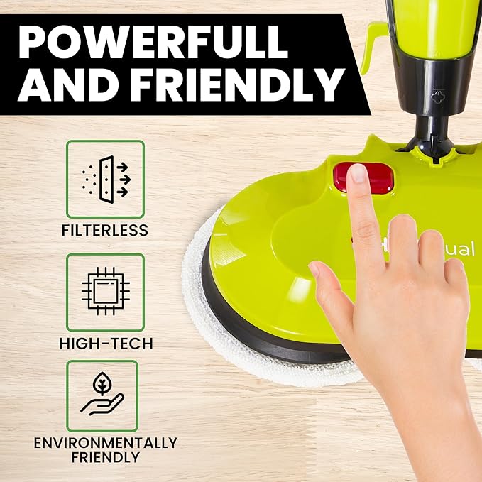 H2O HD Dual Buff Steam Mop, 8 in 1 Handheld Steam Cleaner For Kitchen Tile Floors, Hardwood Floors, Grout Cleaner, Upholstery Cleaner and Carpets, 2 washable scrub pads, 8 cleaning accessories