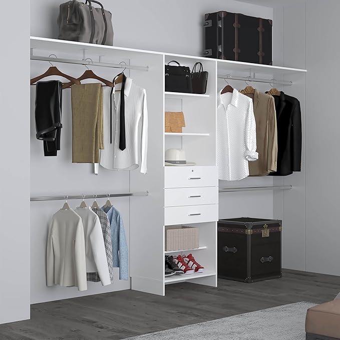 5 Shelf 3 Drawer Closet System for Versatile Storage in Closets, Garages, or Utility Rooms