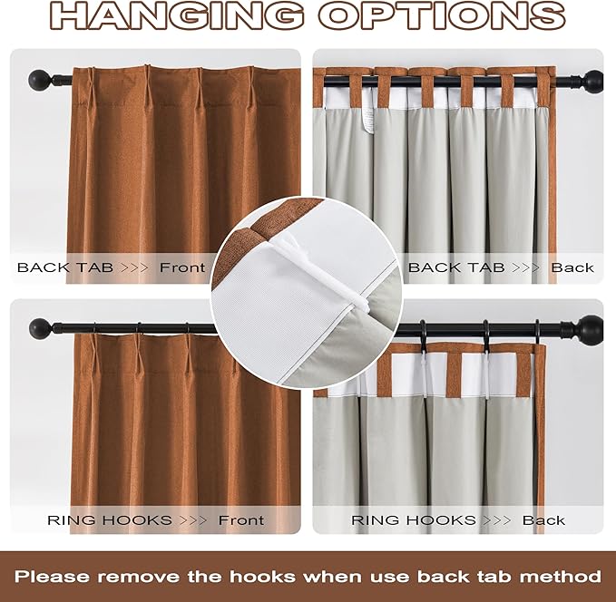 DUALIFE Pinch Pleatd Blackout Curtains 95 Inches Long, Boho Linen Rustic Copper Color Retro Room Darkening Privacy Curtains Drapes with Hooks for Living Room Bedroom 2 Panels Terra Cotta Rust 50x95