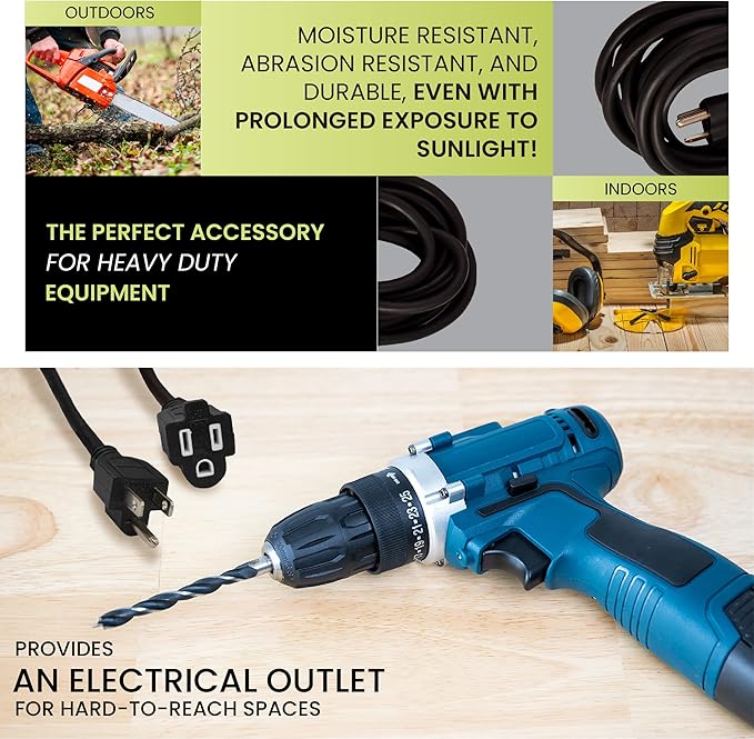 Go Green Power Inc. (GG-13715BK) 16/3 SJTW Outdoor Extension Cord, Black, 15 ft