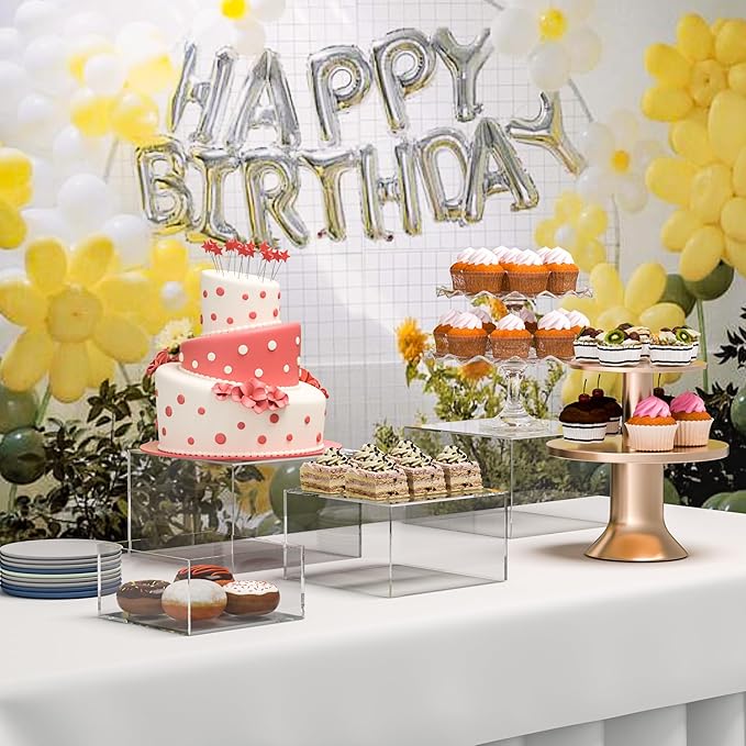 Acrylic Dessert Stand,Buffet Risers, Food Risers, Multi-Purpose Cake Stand for Parties, Weddings, Birthdays, Catering, Jewelry, Collectibles (Clear, 6"x7"x8")