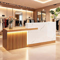 Reception Desk with Counter LED Light and Lockable Drawers and Storage Tall Modern Front Desk Reception Counter for Checkout Lobby Beauty Salon B Left 79inch/200cm