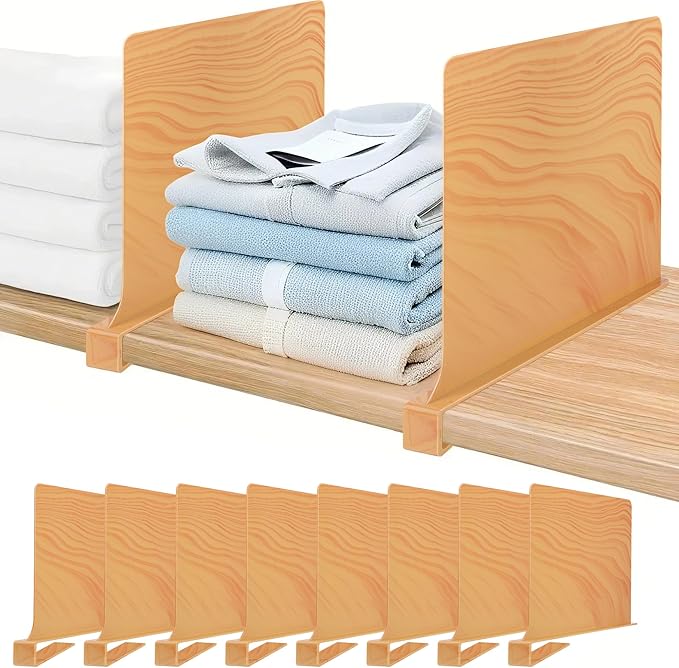 Shelf Dividers for Closet Organization 8 Pack Closet Shelf Divider Closet Dividers for Shelves Shelf Organizer for Closet Shelf Organizer for Wood Closet -Natural