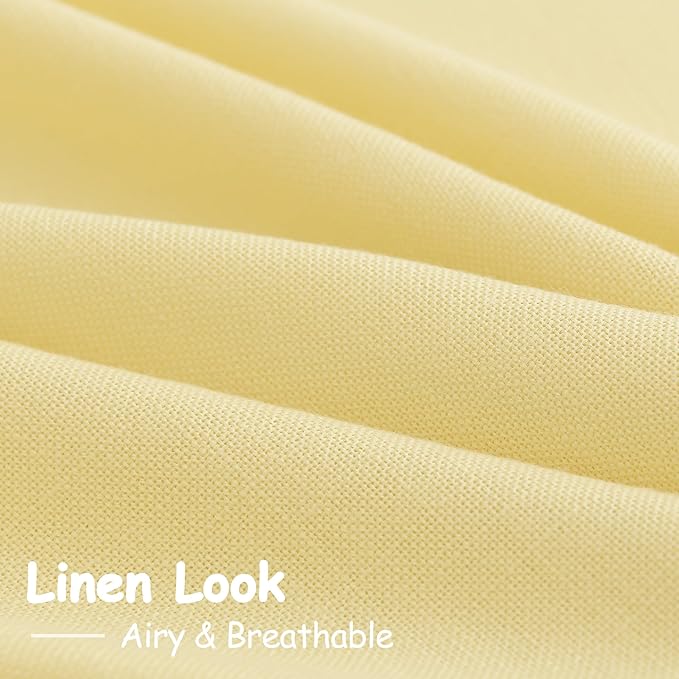 Yellow Linen Blend Drapes 84 Inch Length 2 Panels Set Back Tab Rod Pocket Light Filtering Privacy Semi Sheer Textured Curtain Neutral Farmhouse Decor for Living Room Bedroom Curtains 52x84