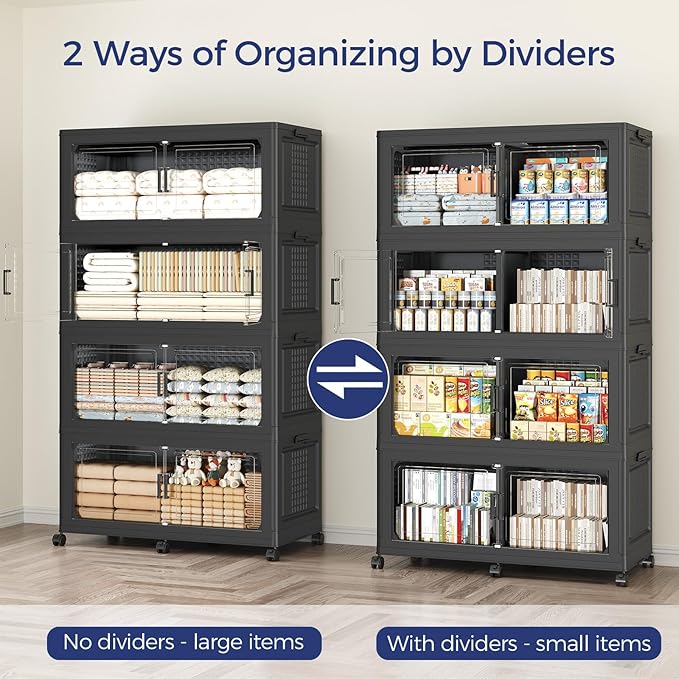 200GAL Extra Large Storage Bins with Lid, 800Qt Stackable Closet Organizers and Drawers, Collapsible Storage Bins with Wheels, Folding Containers for Home, Kitchen Office, 5Pack Black