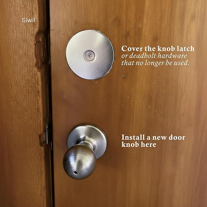 Door Knob Cover, 2-5/8" Diameter Solid Steel Deadbolt Cover Plate, Hole Filler Plate for Door Handle (1, Satin Nickel)