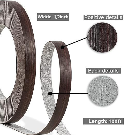 GSCIT Club Walnut Edge Banding, 1/2 inch x 100ft roll of Veneer Edge Banding - Pre-glued Flexible, Wood PVC Tape for Cabinet Repair, Furniture Restoration