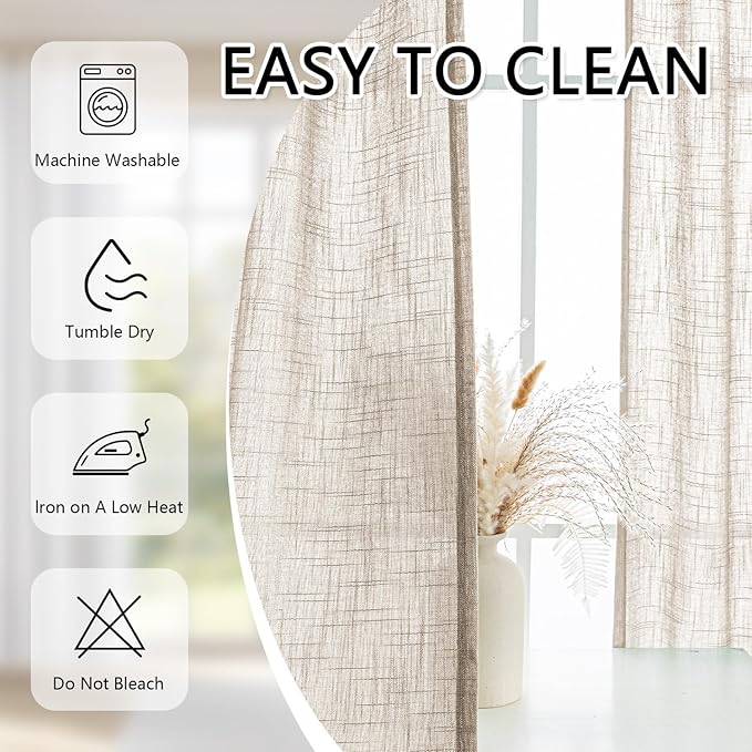 MYSKY HOME Extra Long Curtains for Living Room, 102 Inch Length Semi Sheer Curtains Soft Cotton Fabric Boho Window Drapes Light Filtering Backdrop Panels Pinch Pleated, 40 x 102 in, Taupe, 2 Pieces