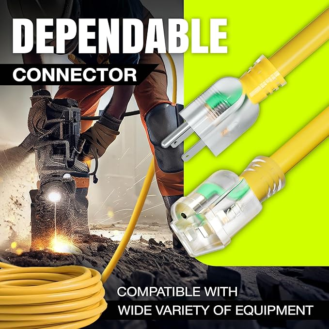 25ft Outdoor/Indoor Extension Cord 12/3 Gauge Extra Heavy Duty 3 Prong SJTW, Waterproof, Flexible Cold-Resistant Long Power Cord,15A 125V 1875W, Yellow by LifeSupplyUSA
