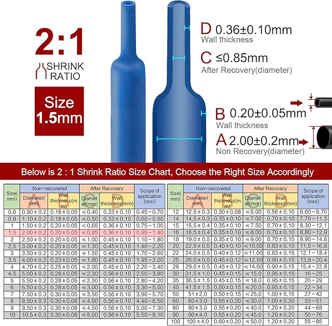 Chanzon 2:1 Ratio - 80Ft Roll - 1/16" (1.5mm) Heat Shrink Tubing 2:1(25M Total Length) Blue Polyolefin Sleeving Wrap Shrinking 2 to 1 1pcs