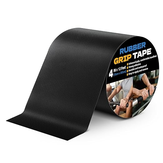 Rubber Grip Tape, 4 in x 12 Ft Black Ultra-Thin Strong Adhesive Non-Slip Tape, Anti-Slip Grip Tape for Handles, Waterproof Heat Resistant Cushion Grip, Comfortable in Hands