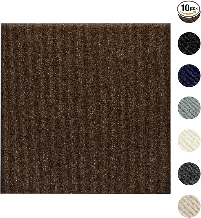 Carpet Tiles Peel and Stick 24” x 24”, Self Adhesive Soft Padded Flooring Stickers, Brown Home Decor for Bedroom Living Room Office, 10 Tiles & 40 sq ft per Box