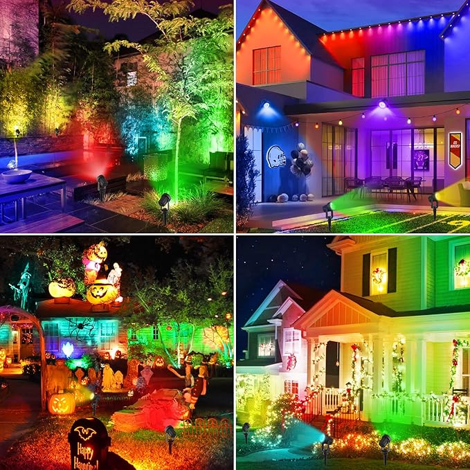 Solar Spotlights Outdoor Waterproof, RGB Landscape Spotlights, Christmas Decorative Solar Spot Lighting for Garden, Yard, Pathway, Lawn, Poolside, Party, 2-in-1 Mounted (RGB, 4 Pack)