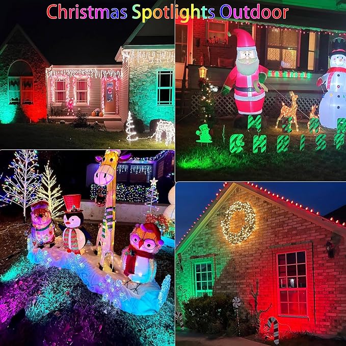Halloween Christmas Spotlights Outdoor: RGBW Spotlights Plug-in 120V Remote Control 16 Color Changing Waterproof LED Landscape Spot lights for Yard Garden Lawn House Décor, 6 Pack (RGB + Warm Light)