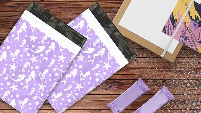 12x15 (50) Purple Mermaids Designer Poly Mailers Waterproof Self Sealing Tear Resistant Polymailers Shipping Envelopes Premium Printed Bags For Small Businesses