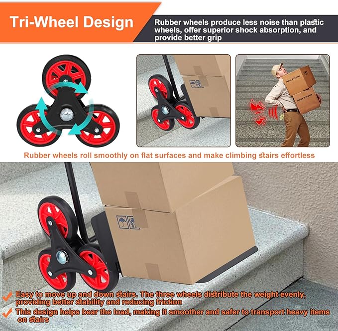 Stair Climbing Dolly, 330 lbs Capacity Heavy Duty Stair Climbing Hand Truck with 6 Wheels and Telescoping Handle, Folding Cart for Stairs and Moving