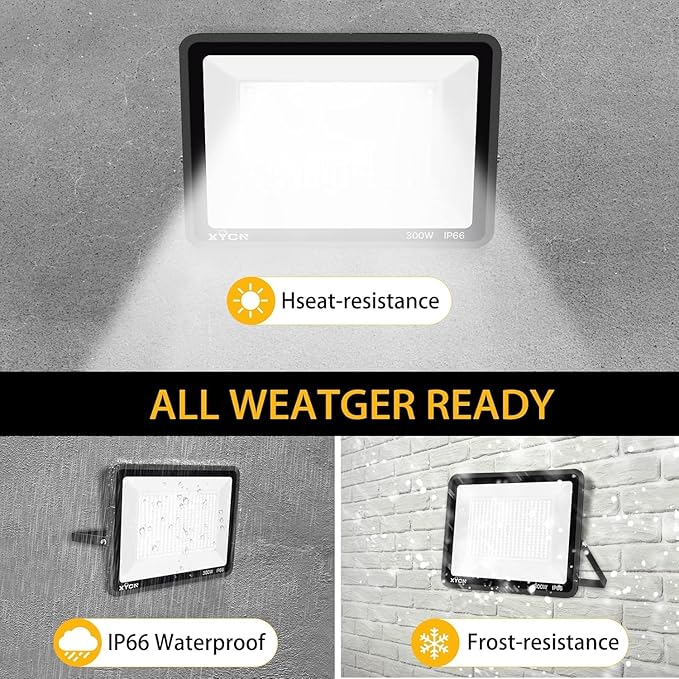 3 pack 300W LED Flood Light,Super Bright Daylight (2000W Equivalent)42,500LM 5000K IP66 Waterproof Security Outdoor LED Arena Lights Commercial Lighting Floodlight for Backyard|Court|Stadium|Yard