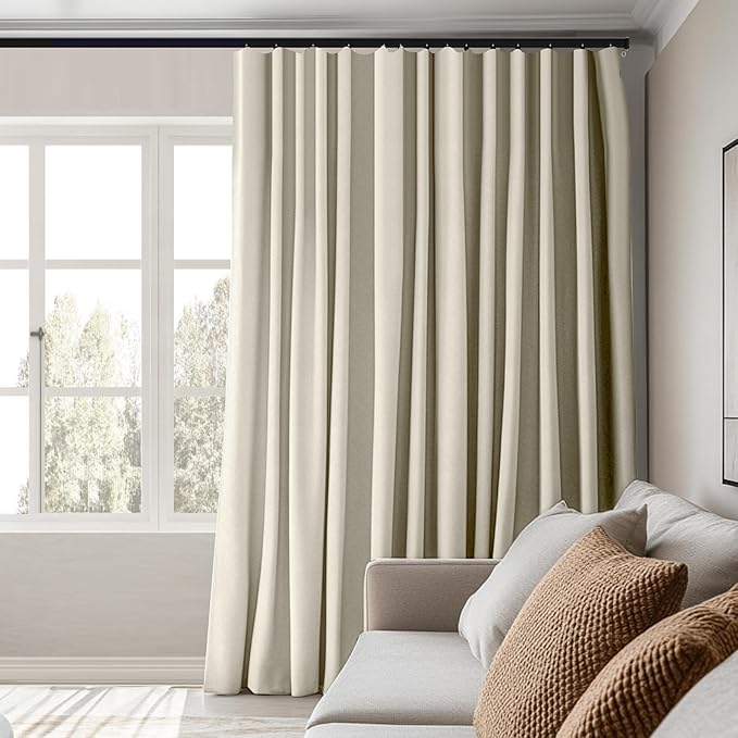 Room Divider Curtains Total Blackout Privacy Curtain Panel Room Thermal Insulated Noise Reduction Curtains for Bedroom Window Living Room Ceiling Track Curtain W 15 ft × H 8 ft Beige