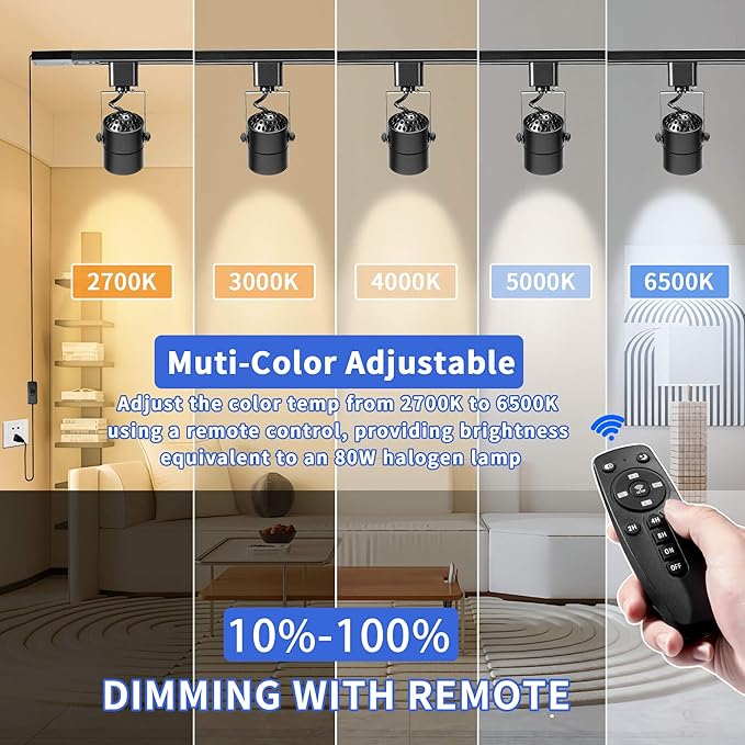 Plug in Track Lighting with Power Cord, 8-Light LED Track Lighting Kit with 6.6FT H Type Track Lighting Rails, Modern Kitchen LED Track Lighting Fixtures Ceiling Spot Light, Black