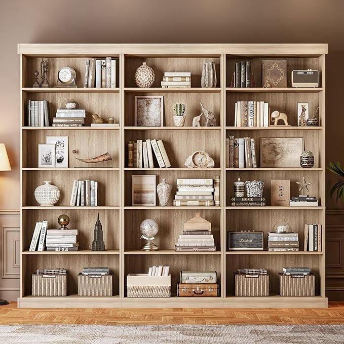 Vyre 70.8" Tall Brown Bookshelf, Farmhouse Modular Bookcase with 6-Tier Adjustable Shelves, Large Storage Cabinet for Home Office, Living Room, Set of 4
